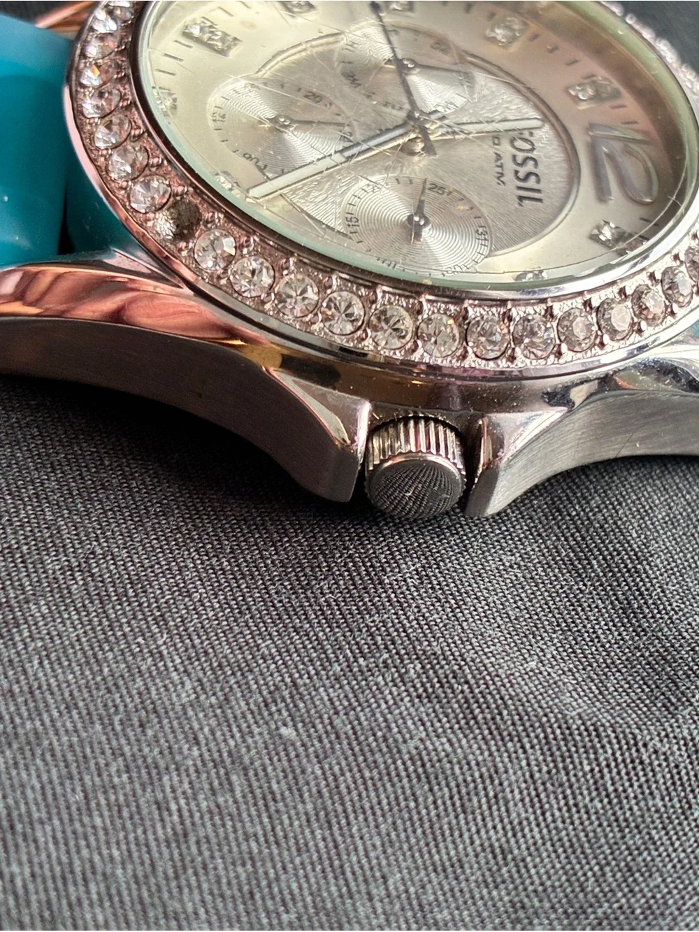 Fossil Teal Silicone Strap Crystal-Accented Women's Watch/ Bulova bracelet watch
